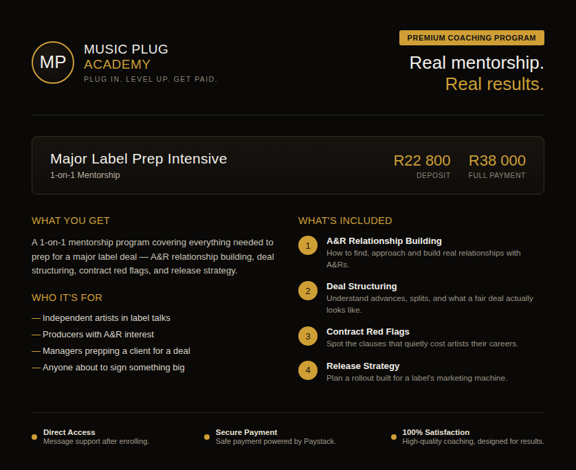 Major Label Prep Intensive (1-on-1 Mentorship)