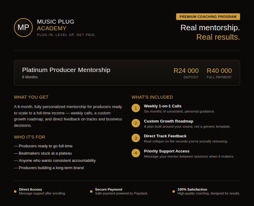 Platinum Producer Mentorship (6 Months)
