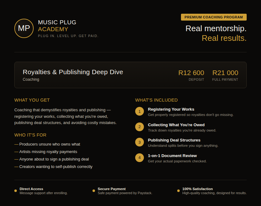 Royalties & Publishing Deep Dive (Coaching)