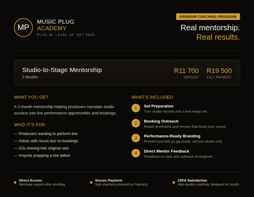 Studio-to-Stage Mentorship (2 Months)